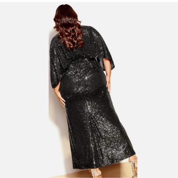 NWOT CITY CHIC LUXE Sofia women's Maxi Dress black sequin long gown - Picture 3 of 5